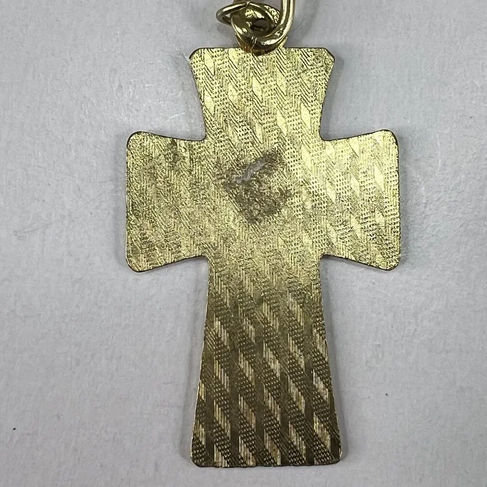 Vintage Gold Tone Cross Religious Catholic Christian Keychain Keyring 2